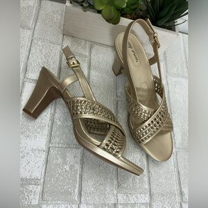 Easy Street Gold Woven Heeled Sandals